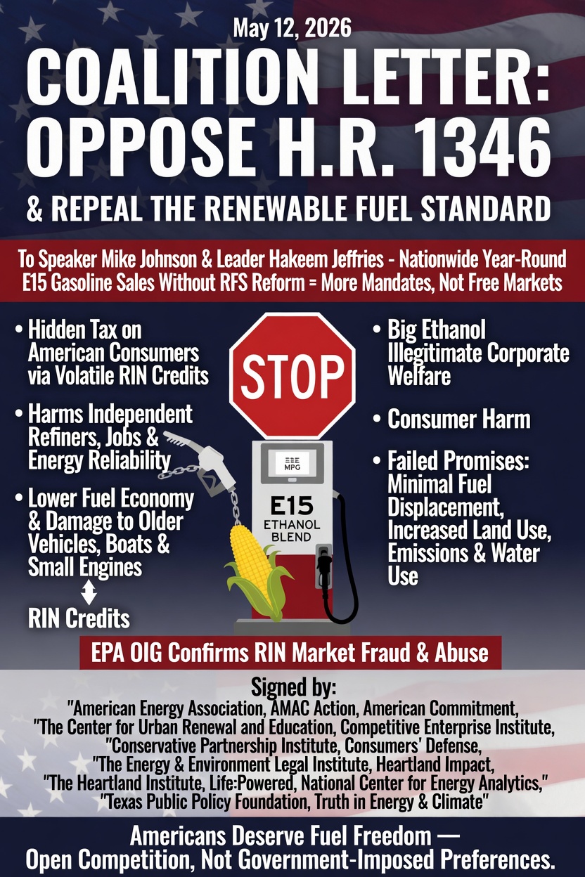 Coalition Letter — Oppose H.R. 1346 (Year-Round E15 / RFS Expansion) Preview Image